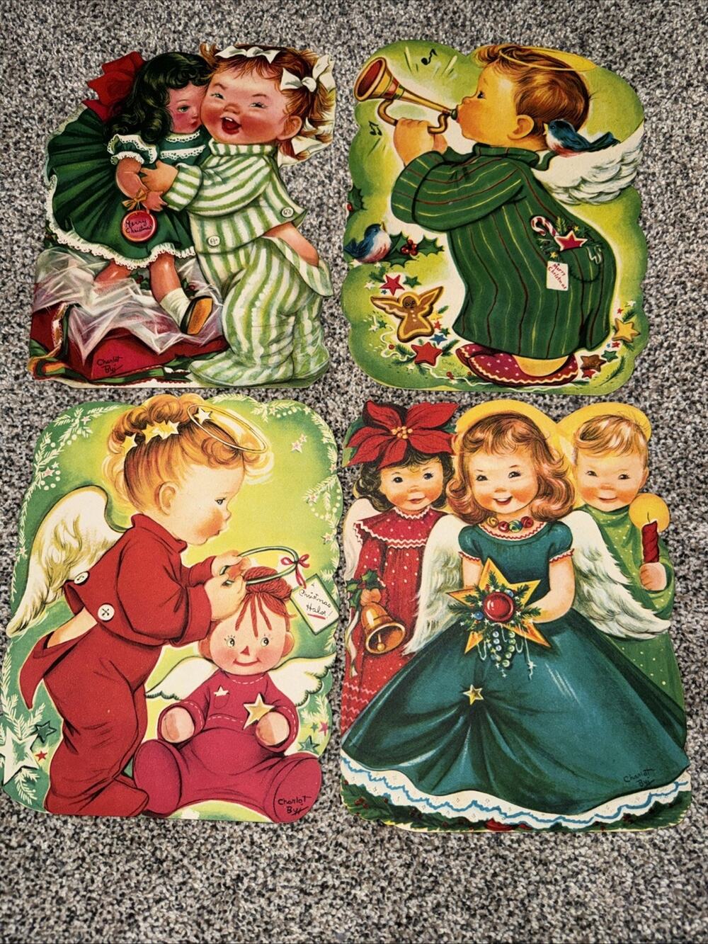 Lot of 4 Vintage CHARLOT BYL Large Jolly Jumbo Stand-Up Unused Christmas Cards
